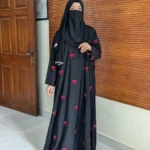 Embroidered Maxi Bow Abaya – Peach Jorjjet | 55” Length, Elegant Design